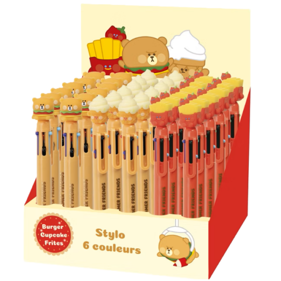 Stylo 6 couleurs (burger/frites/cupcake)